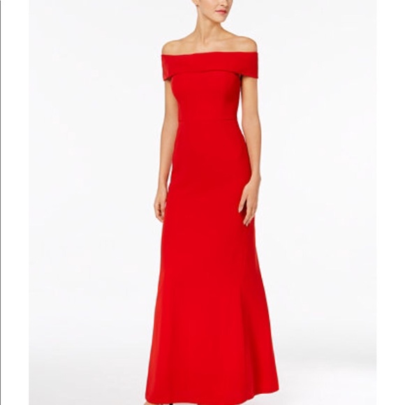 calvin klein red long dress